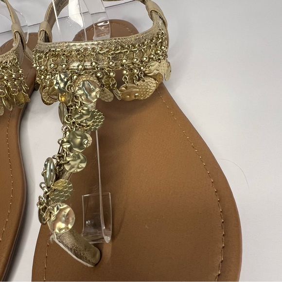 Rampage Jiffy Gold‎ Metal Charm Flat Sandal Thong Toe ankle strap Women's 9.5 - Picture 4 of 13